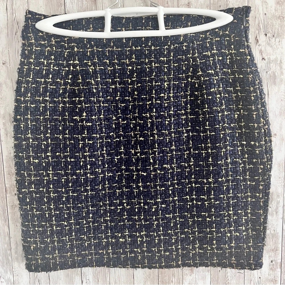 Luna Navy and Gold Tweed Mini Skirt